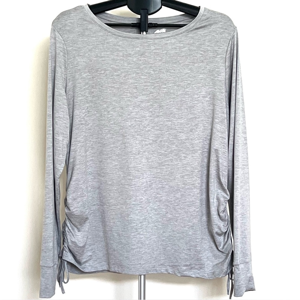 Avia Gray Top Long Sleeve Ruched Sides With Drawstrings Women's Size XL